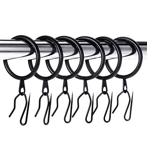Hotop 30 Pieces Metal Drapery Curtain Rings and 30 Pieces Hanging Metal Curtain Drapery Pin Hooks for Window Door Shower(30 mm,Black)