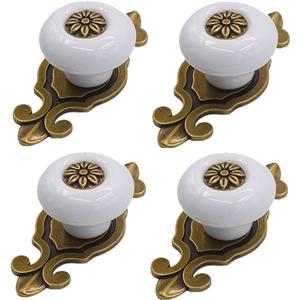 Retro Ceramic Cabinet Knobs, [4 Pack] Vintage Antique Drawer Knobs with Backplate, Cabinet Pull Handles for Kitchen/Dresser/Cupboard/Wardrobe, White