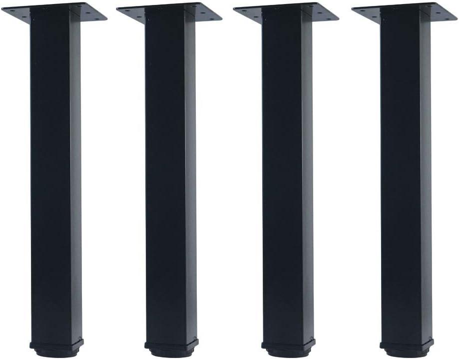 QLLY 12 inch Adjustable Metal Furniture Legs, Square Office Table Furniture Leg, Set of 4 (Black)