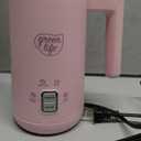 GreenLife Ceramic Electric Milk Frother, 10oz, 4-in-1, Auto Hot and Cold Foam, Dense and Light Foam, PFAS Free, Cordless Milk Warmer and Steamer for Latte, Coffee, Pink