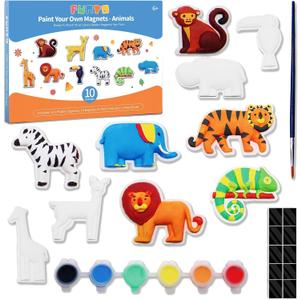 Funto Animal Painting Kit for Kids, Paint Your Own Figurines with Magnet, 27 PCS Crafts Set, Ceramics to Paint, STEAM Projects Creative Activity DIY
