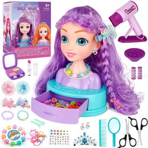 4-in-1 Doll Head for Hair Styling Kids-9Inch,Hair Salon Toys Makeup Kit Princess Accessories Pretend Play Toys Birthday Gifts for 3-8 Year Old Girls
