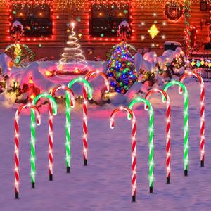 Christmas Candy Cane Pathway Markers Lights, Outdoor Christmas Decorations for Yard Patio Porch Garden Walkway, Candy Cane Christmas Decor with 48 LED, 8 Pack (Red & Green)