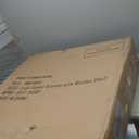 24KF Large Square Upholstered Tufted Linen Ottoman Coffee Table, Large Footrest Ottoman with Solid Wood Shelf-Ivory