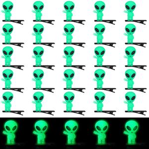 30 Pcs Mini Alien Glow in the Dark Hair Clips Alien Hairpins for Space Theme Party Funny Hair Clips Halloween Accessories for Rave Music Festival