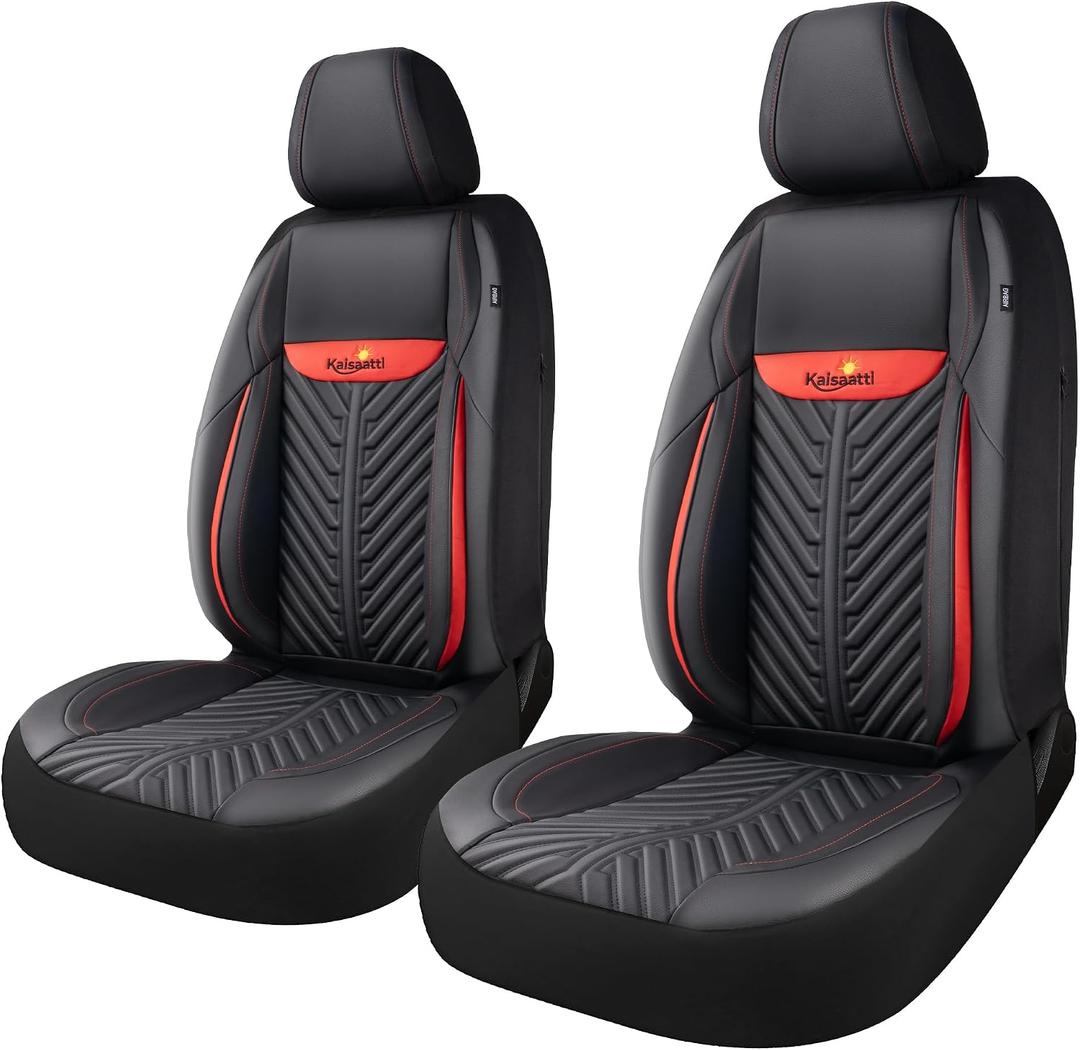 PU Leather Car Seat Covers Front Set Waterproof seat Cover for Cars3D Foam Support Automotive seat Covers Airbag Compatible, Universal Fit for Cars SUVs Trucks SedansBlack/Red
