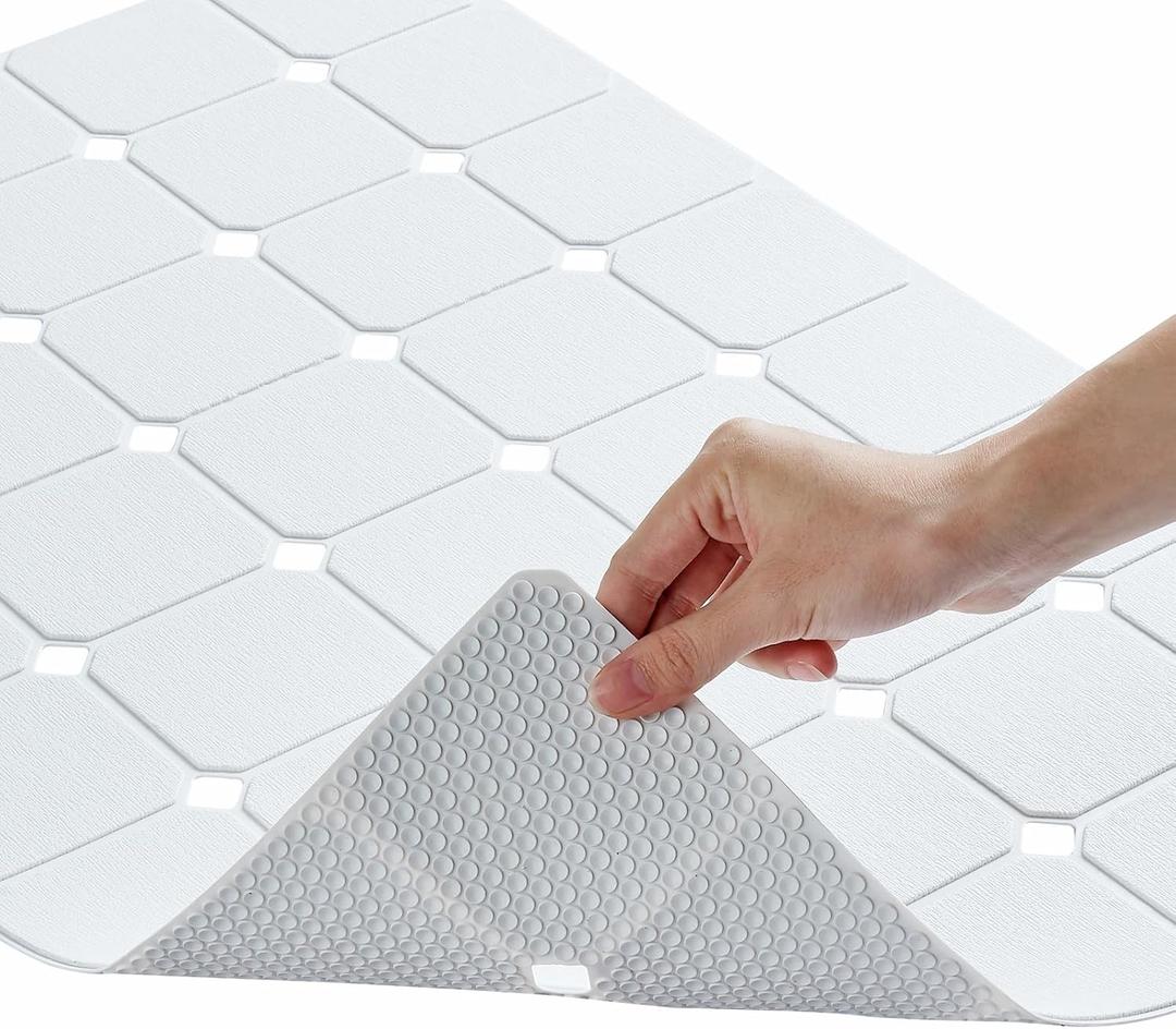 Bathtub Mat Non Slip Silicone Soft Odorless Bath Mat No Suction Cups for Refinished,Textured and Reglazed Tub Shower Mats Non-Slip 18 X 28Inch White (28" x 18" (Rectangular))