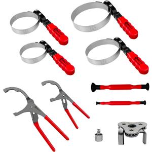 WETT Swivel Oil Filter Wrench Set, 9-Piece Standard Oil Filter Removal Tool, with Adjustable Oil Filter Plier and Valve Lapper, Stainless Steel Remover Pliers (2-3/4" to 5-1/4")