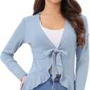 Allegra K Women's Tie Front Cardigan Dressy Casual Cardigan Draped Ruffle Shrugs for Women Dresses, X-Small