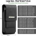 Phone Holster with Belt Clip for iPhone 17/16/15/14/13/12 Pro Max & Plus, Galaxy S25/S24/S23/S22 Ultra & Plus, Premium Leather Pouch with Card Holder, Magnetic Closure, Rugged Outdoor Case - L Black