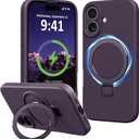 for iPhone 16 Plus Case Stand, Slim Comfortable Liquid Silicone Phone Cases Compatible with MagSafe Magnetic Ring Kickstand Stand Full Camera Protection for iPhone 16 Plus 6.7", Purple