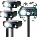 4Pack Deer Repellent Device Solar Ultrasonic Animal Repellent Outdoor Solar Animal Repeller with LED Strober Light&Motion Sensor Cat Deterrent Outdoor to Scare Squirrel Raccoon Skunk Fox Black