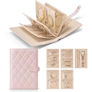 VLANDO Travel Jewelry Case,Jewelry Organizer Box with Clear Zipper Velvet Jewelry Pouch Bag, PU Leather Jewelry Case,Gift for Women-Pink