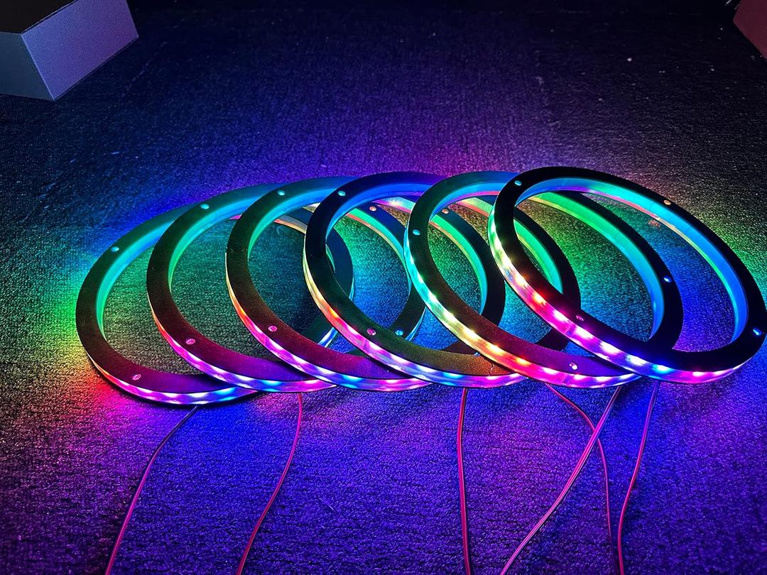 6PCS 8" Dream Color Chasing Car LED Speaker Decorative Light Kit Dancing Flow Series Spacer Ring Light Wireless Bluetooth App Controlled (6)