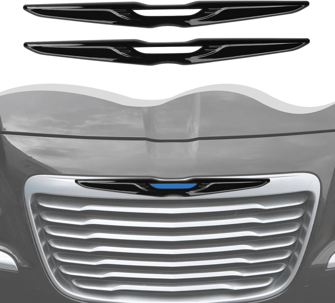 Black Front Bumper Grille Emblem Cover Rear Emblem Badge Cover Trim Compatible with Chrysler 300 300C 2015+