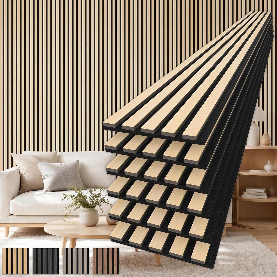 TONOR Wood Panels for Wall, 6 Pack 94.5'' x 7.9''-30.96 sq.ft Acoustic Wall Panels for Soundproof Sound Absorbing, Slat Wall Paneling for Interior Wall Decor, Home, Office and Room Decor, Oak