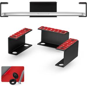 BRAINWAVZ Under Desk Laptop Holder Mount for Desk, Adhesive & Screw in, Devices Upto 1.5" Thick Like Macbooks, Surface, Keyboard, Routers, Modems, Cable Box, Network Switch & More (Metal Black)