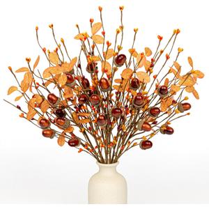 12 PCs Artifical Fall Stems 17 Inches Faux Autumn Branches Fall Floral Picks with Berry Acorn for Vase Table Centerpieces Window Living Room Indoor Decor