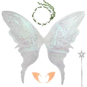 Large Fairy Wings for Adults, 32"x30" Oversized Sparkly Organza Butterfly Wings for Women Cosplay, Parties (White)