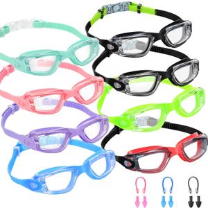 Fabbay 8 Pcs Swimming Goggles No Leaking Pool Goggles for Kid Adult UV Protection Swim Glasses Waterproof Nose Clip Earplug