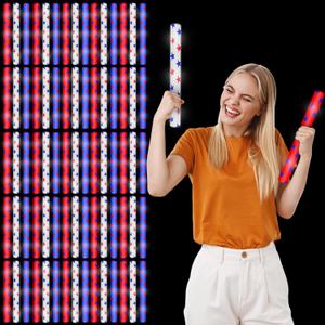 Junkin 54 Pcs 4th of July Glow Sticks Bulk 15.8" Red White Blue Foam Independence Day LED Glow Sticks with 3 Flashing Mode Star Pattern Patriotic Light for Memorial Day Birthday Party