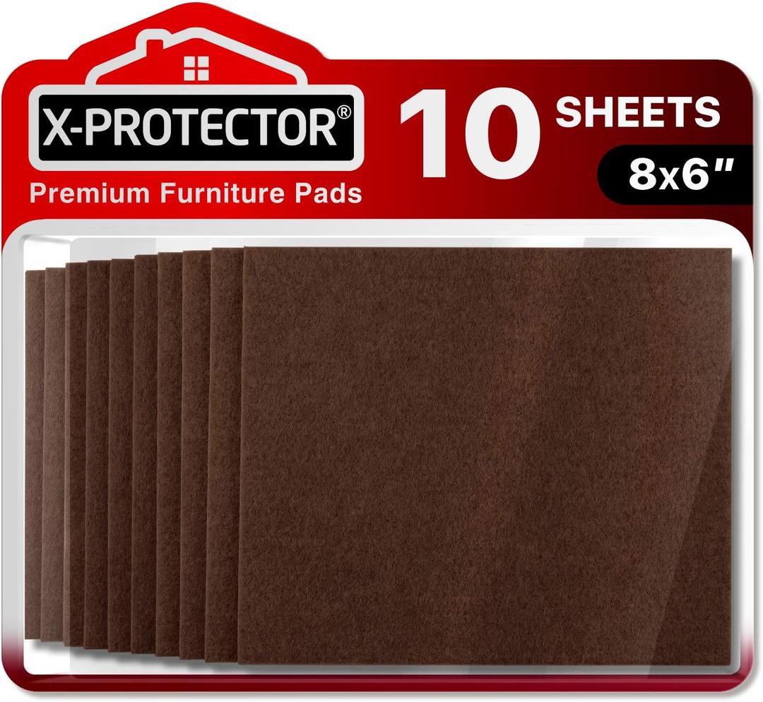 Felt Furniture Pads X-PROTECTOR - 10 Pack Premium 8x6 Heavy Duty 1/5 Felt Sheets! Cut Furniture Felt Pads for Furniture Feet You Need Best Furniture Pads for Hardwood Floors! Brown