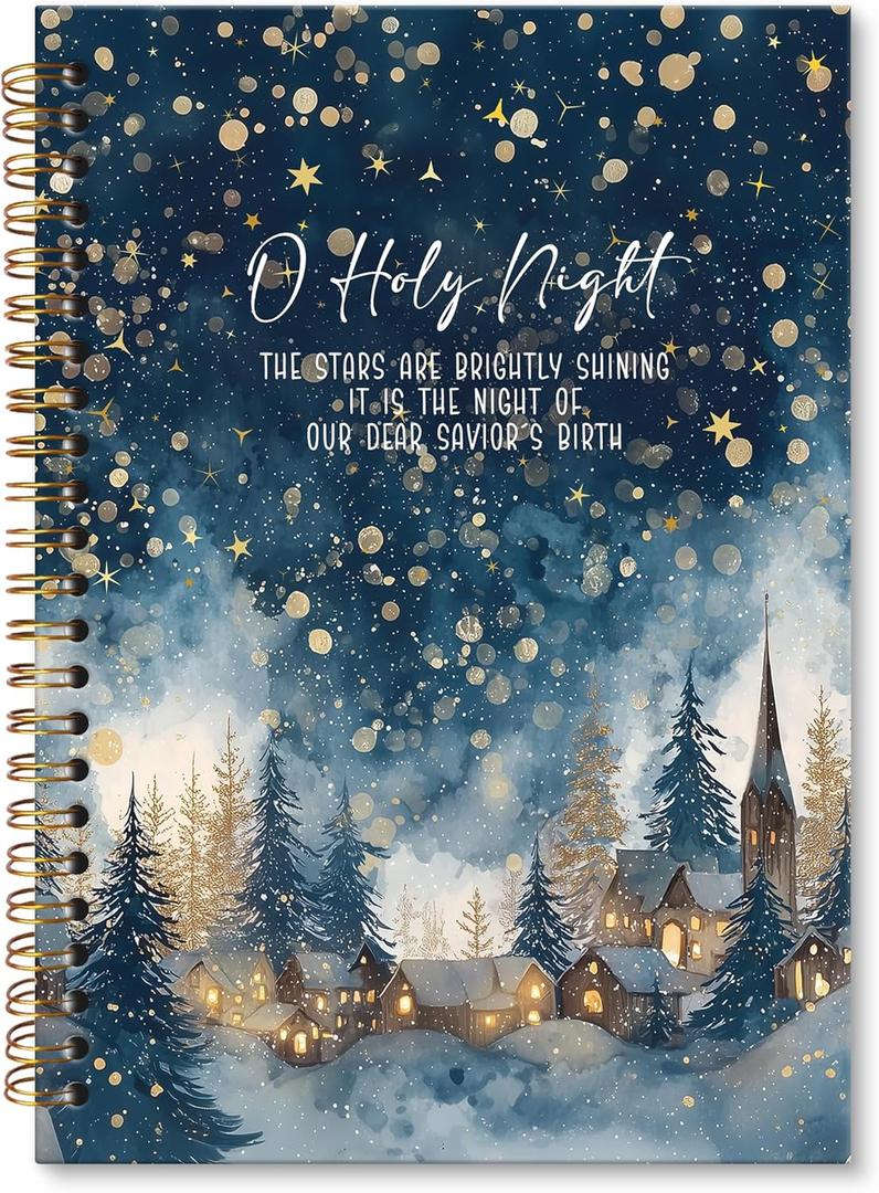 XNXLDYLH Christian Christmas Village Notebook Journal, O Holy Night Church Spiral Notebook, Bible Study Prayer Journals Notebooks for Women, Christmas Christian Office School Supplies Gifts, 5.5x8.3In