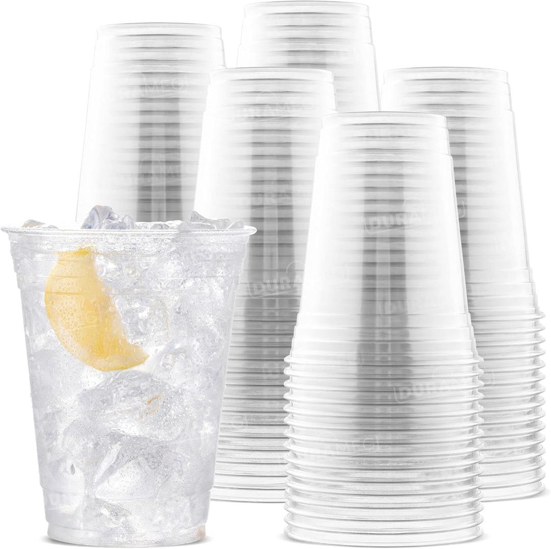 [100 Count 16 oz.] Plastic Cups - 16oz PET Plastic Cups - Crystal Clear Cups Disposable Party Cups - Disposable Travel ToGo Cups for Water, Beer, Booze, Smoothie Ice Coffee - Large Cold Drink Cups