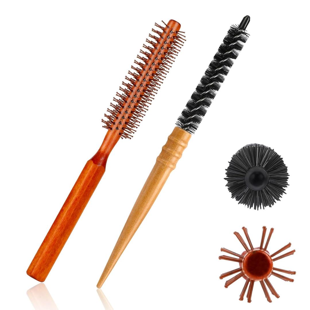 2 PCS Mini Round Curl Brush Set - Portable Bristle Brush Rollers for Styling Thin Hair, Short Hair, Bangs, Blow Drying, Lifting, and Men's Beard