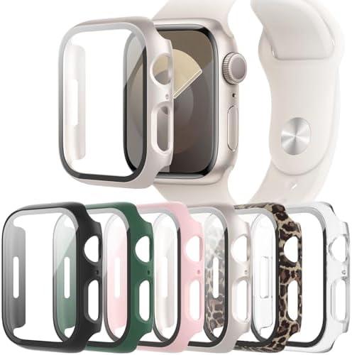 6-Pack Case with Tempered Glass Screen Protector Compatible with Apple Watch Series SE 6 5 4 40mm, Full Coverage Hard PC Protective Face Cover Bumper for iWatch 40 mm