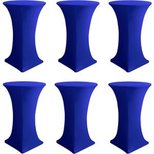 Cocktail Table Covers-Spandex Round High Top Table Cloths 6 Pack 32x43 Inch-Royal Blue Stretch Fitted Bar Tall Tablecloth for Pub Bistro Highboy Party Banquet Height Folding Satnding Tables