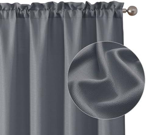 Chyhomenyc Dark Grey Curtains 45 Inch Length 2 Panels, Faux Linen Textured Semi Sheer Light Filtering Soft Airy Rod Pocket Window Treatment Drapes for Living Room Bedroom, Each 30" Wx45 L
