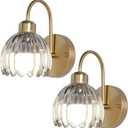 Cordless Wall Sconce Sets of 2, Tulip Glass Shades Rechargeable Battery Operated Wall Sconce, Retro Flower Gold Wall Lights Bathroom Vanity Sconces, Wall Mounted Lamps for Bedroom Living Room