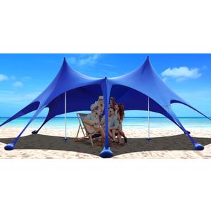 Osoeri Beach Tent, 20 x 13ft Camping Sun Shelter UPF50+ with 8 Sandbags, Sand Shovels, Ground Pegs & Stability Poles, Shade Canopy for Trips, Fishing, Backyard Fun or Picnics, Blue