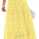 PRETTYGARDEN Summer Dresses for Women 2026 Eyelet Square Neck Puff Sleeve Smocked Wedding Guest Maxi Dress with Pockets S