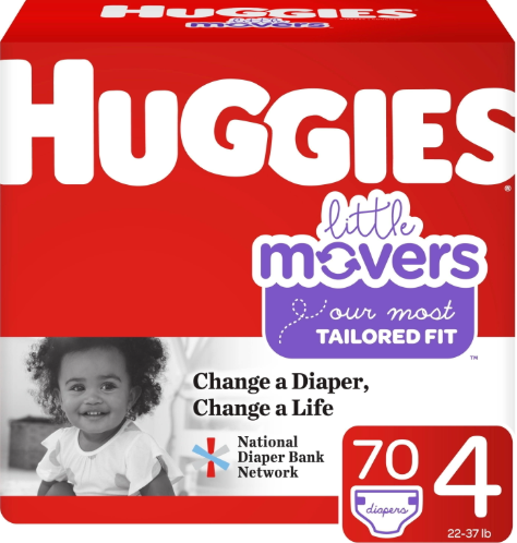 Huggies Size 4 Diapers, Little Movers Baby Diapers, Size 4 (22-37 lbs), 70 Ct
