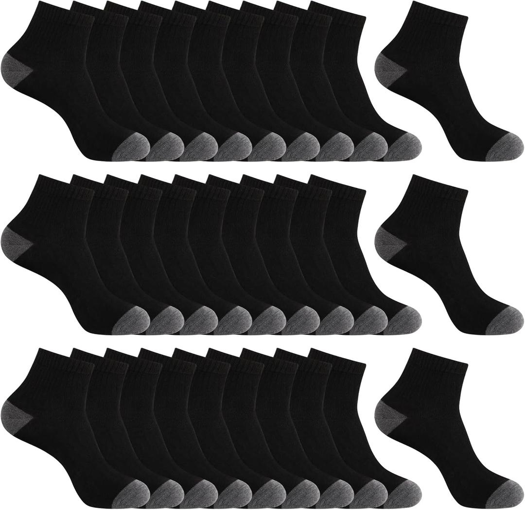 EverKnits 30 Pairs Ankle Socks For Men - Lightweight Mens Socks Size 9-12 Thin Casual Quarter Bulk Socks (Black)