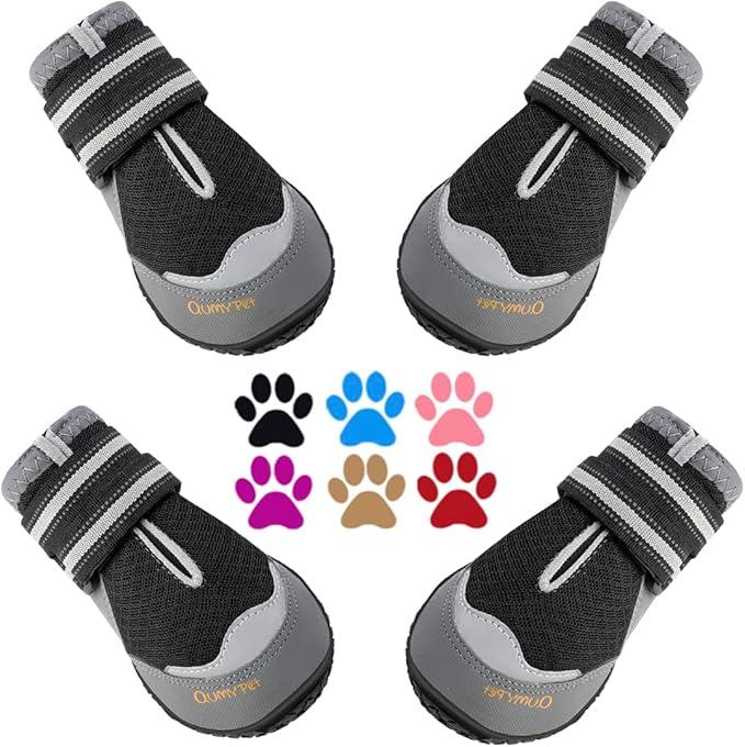 QUMY Dog Shoes for Large Dogs, Medium Dog Boots & Paw Protectors for Winter Snowy Day, Summer Hot Pavement, Water-Resistant in Rainy Weather, Outdoor Walking, Indoor Hardfloors Skid-Resistant Sole