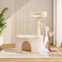 Small Cat Tree Tower with Sisal Scratching Post for Indoor Cats, Cat Condo Cave House with Perch and Playful Toy Feather, Beige (21.25x14.17x33 inch)
