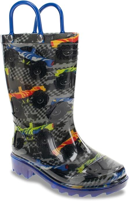 Western Chief Kids Waterproof Light Up Rain Boots With Handles for Easy On and Off for Boys and Girls, Size 5