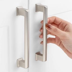 5 Inch Brushed Nickel Cabinet Pulls Square Handles 10 Pack P2206 | Solid, Easy Install, Comfortable, Satin Nickel/Silver Kitchen Cabinet Hardware for Drawer Dresser Bathroom Vanity Cupboard