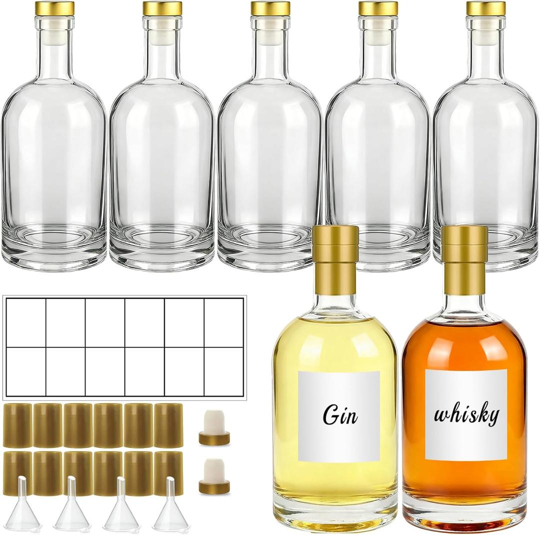 16 Oz Clear Glass Bottles with Cork, 4 Pack Clear 500ml Liquor Bottles, Thick Heavy Base Airtight Wine Bottles for Beverages, Liquor, Whiskey, Oil, Vinegar, Wedding Favors & Crafts