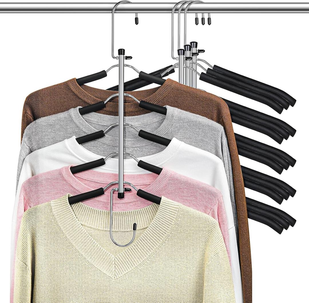 Clothes Hangers Space Saving Shirt Organizer, Non Slip Multi Shirt Hangers for Closet with Foam Padded Closet Organizers and Storage for Sweater Hoodie Blouse Coat Dress Short Black 4 Pack