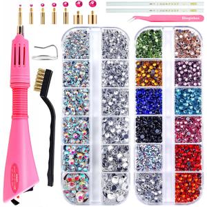 blinginbox Hotfix Rhinestone Setter Hot Fix Applicator Tool Bedazzler Kit with Rhinestones Hot Fixed Wand for Clothes Clothing Fabric DIY Crafts 4000 Pcs Round Crystals Gems for Shoes and Clothes