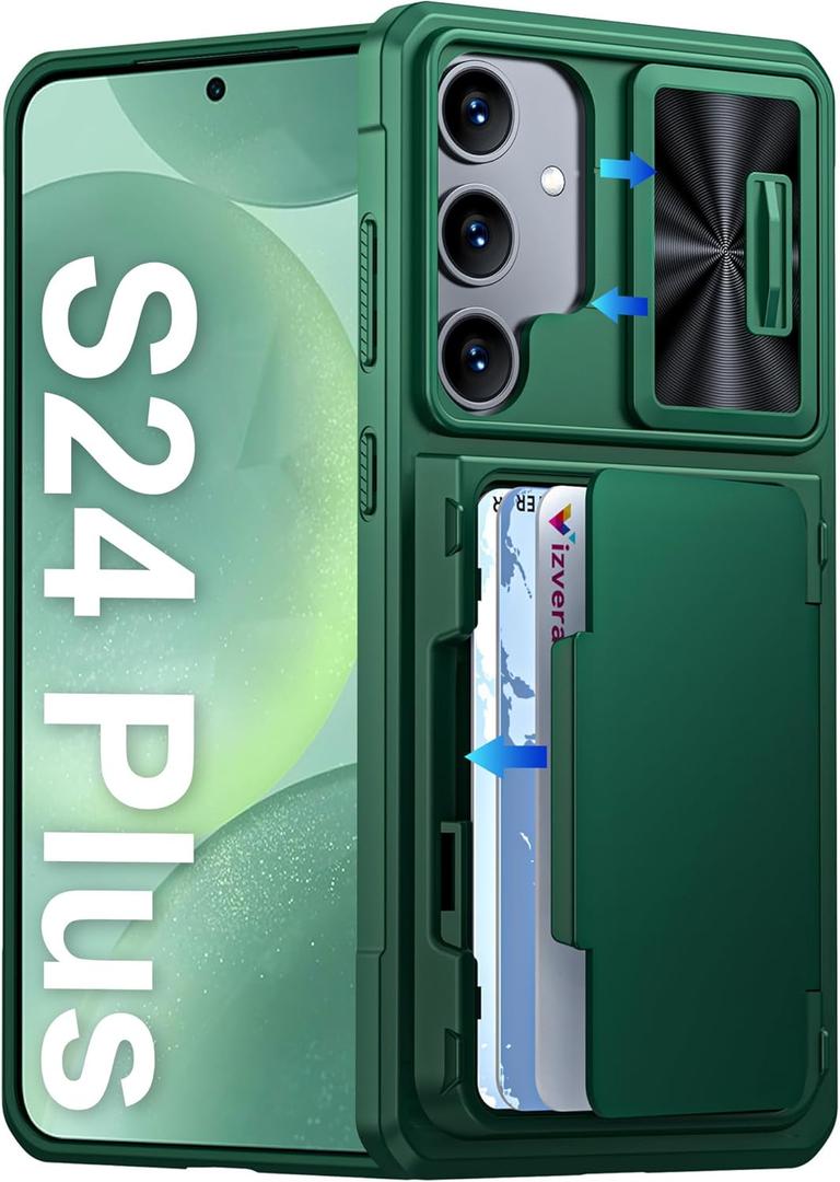 Vizvera for Samsung Galaxy S24+Plus Case Wallet,RFID Cards Holder & Camera Cover & Kickstand for Women Men, Full Body Rugged Shockproof Silicone Case for S24+Plus 6.7" 2024(Alpine Green)