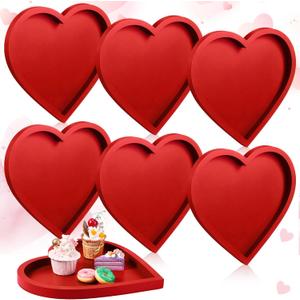 Hushee 6 Pcs Heart Shaped Plates 11" Red Wood Serving Tray Romantic Serving Dishes Heart Shape Charcuterie Board for Wedding Party Snack Cake Fruit Appetizer