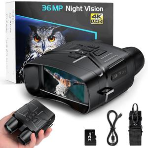 Night Vision Goggles for Adults, 4K Infrared Night Vision Binoculars with Rechargeable Battery and Anti-Shake Motion Detection for Camping (Black)
