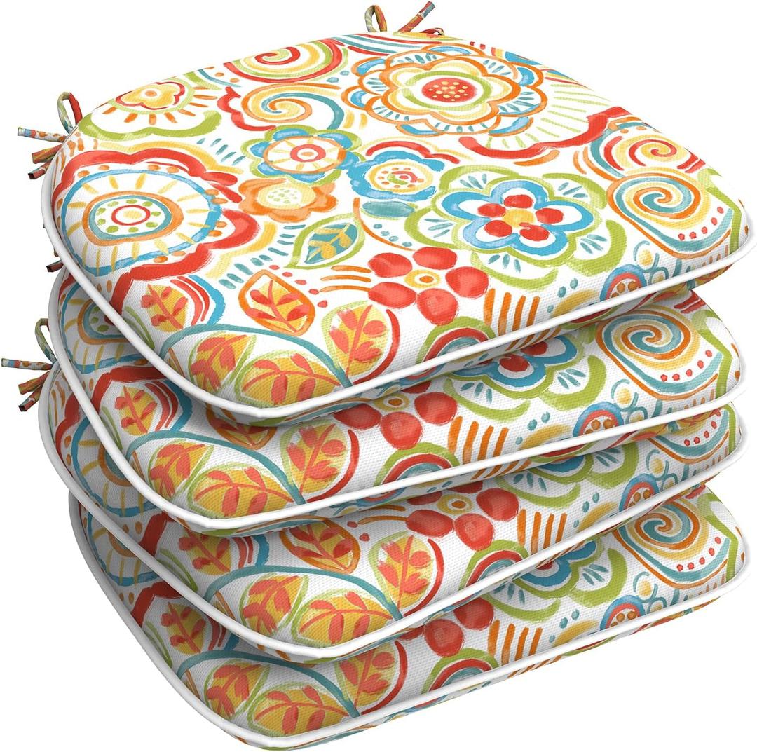 LVTXIII Indoor/Outdoor Chair Cushions Seat Cushions with Ties, Patio Chair Pads D16xW17 Inch for Patio Furniture Garden Home Office Decoration 4 Pack, Flower Multi