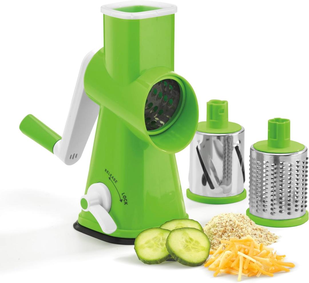 Cuisinart Fresh Slice Rotary Drum Grater, Cheese & Vegetable Slicer with 3 Interchangeable Stainless Steel Drums, Strong Suction Base, Dishwasher Safe