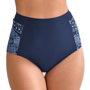 Halcurt Women's High Waisted Swim Bottoms (Available in Plus) Full Coverage Bikini Swimsuit Bottoms (Blue, M)